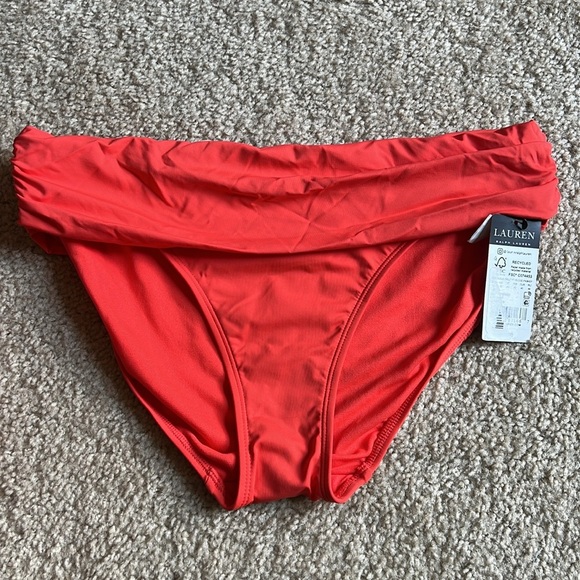 Lauren Ralph Lauren beach club ruched bikini swim bottom sunset orange size 10 - Picture 3 of 6